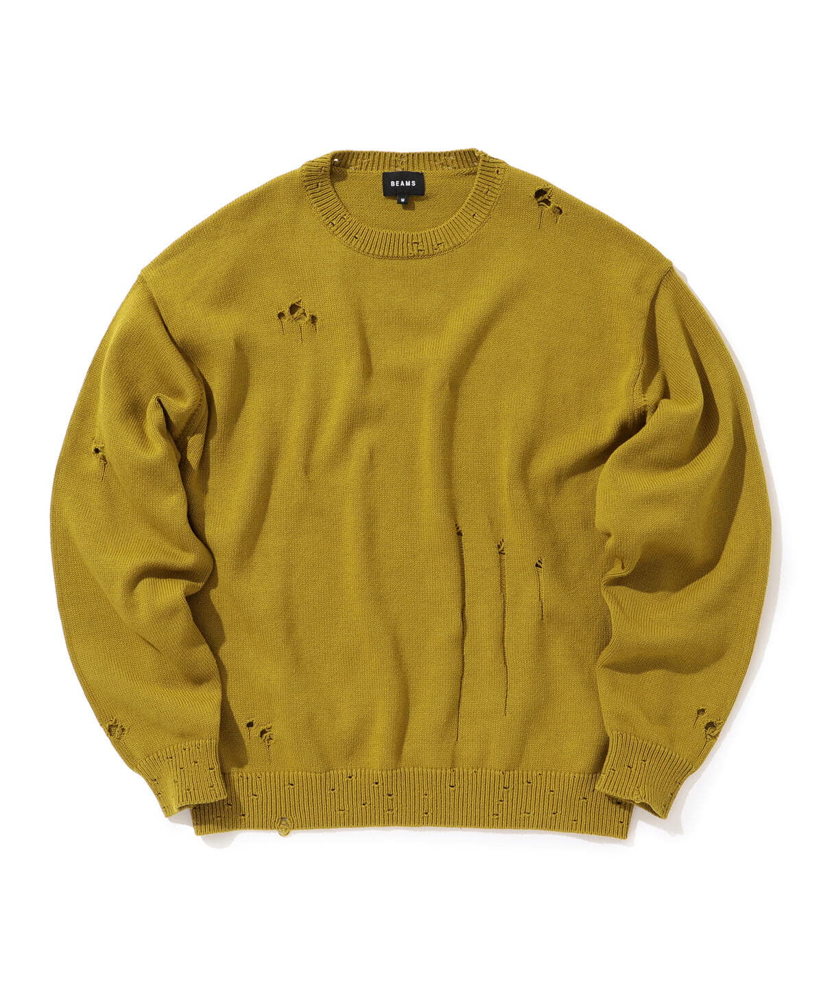 7ゲージ ダメージ ルーズ クルーネック ニット トップス MEN YELLOW OLIVE S 7ゲージ ダメージ ルーズ クルーネック ニット トップス MEN YELLOW OLIVE S