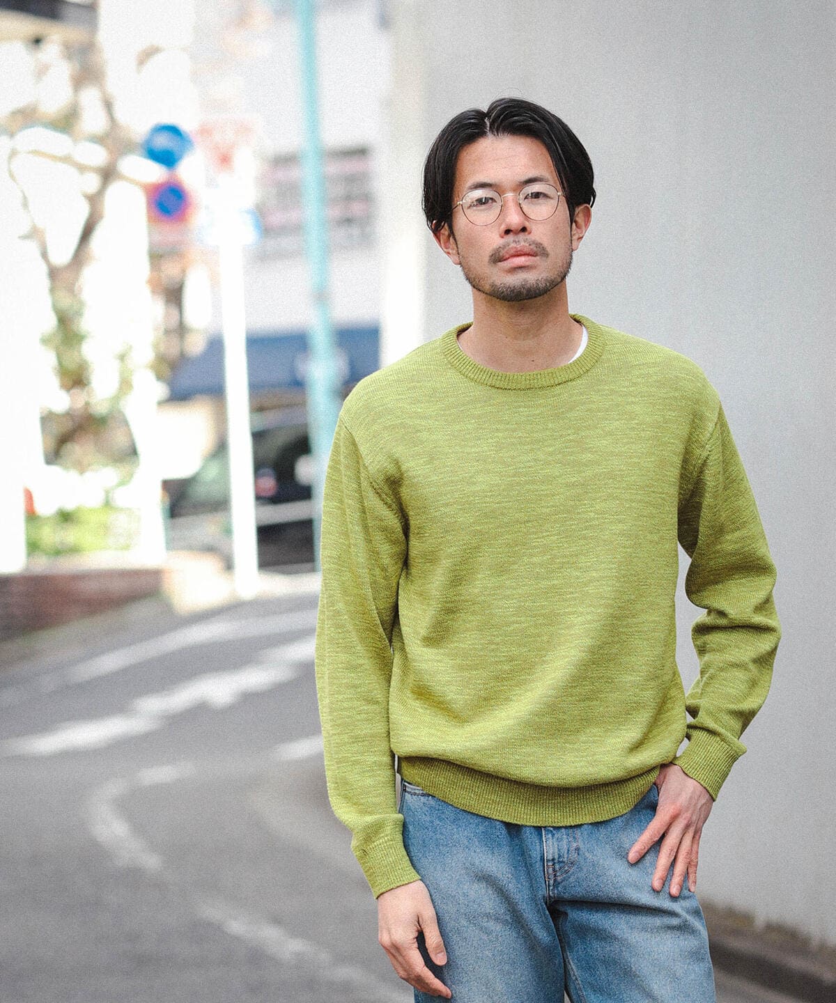 BEAMS [BEAMS] BEAMS / 9G color slab crew neck knit (tops knits 