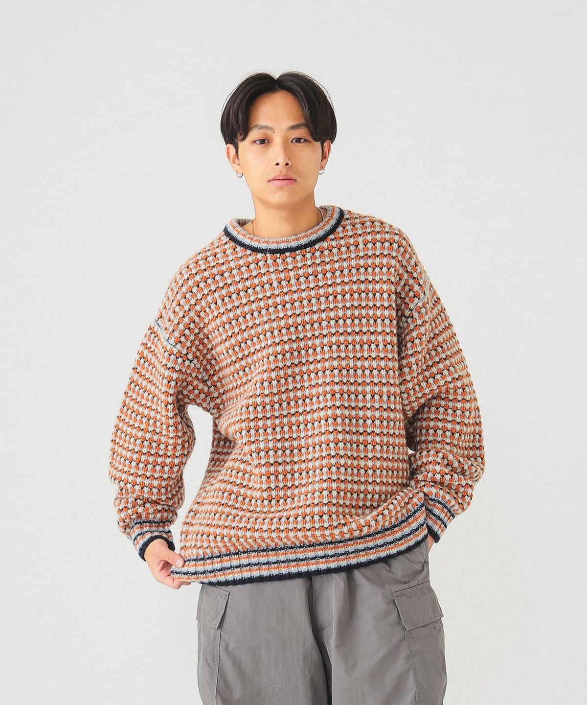 BEAMS (BEAMS) [Outlet] BEAMS / 3 Gauge Jacquard Crew Neck Knit 