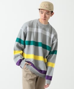 ▲BEAMS / マルチボーダー クルーネックニット