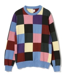 ▲BEAMS / ブロック チェック クルーネック ニット