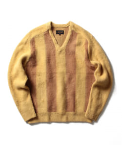 ▲BEAMS PLUS / シャギー Vネック ストライプニット