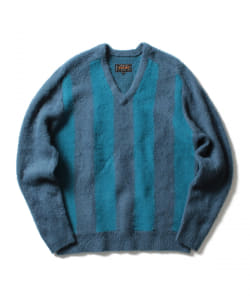 ▲BEAMS PLUS / シャギー Vネック ストライプニット