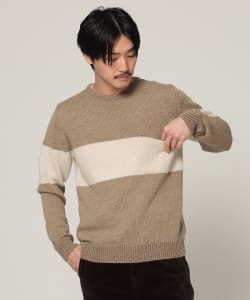 ▲BEAMS / 配色ライン クルーネック ニット