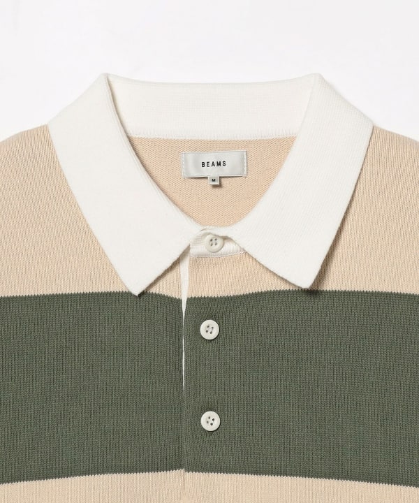 BEAMS BEAMS / 7 Gauge Border Lager Knit Polo Shirt (BEAMS /Blouses 