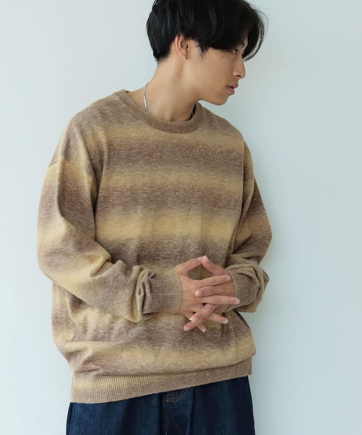 BEAMS (BEAMS) faded border crew neck knit (tops, knitwear