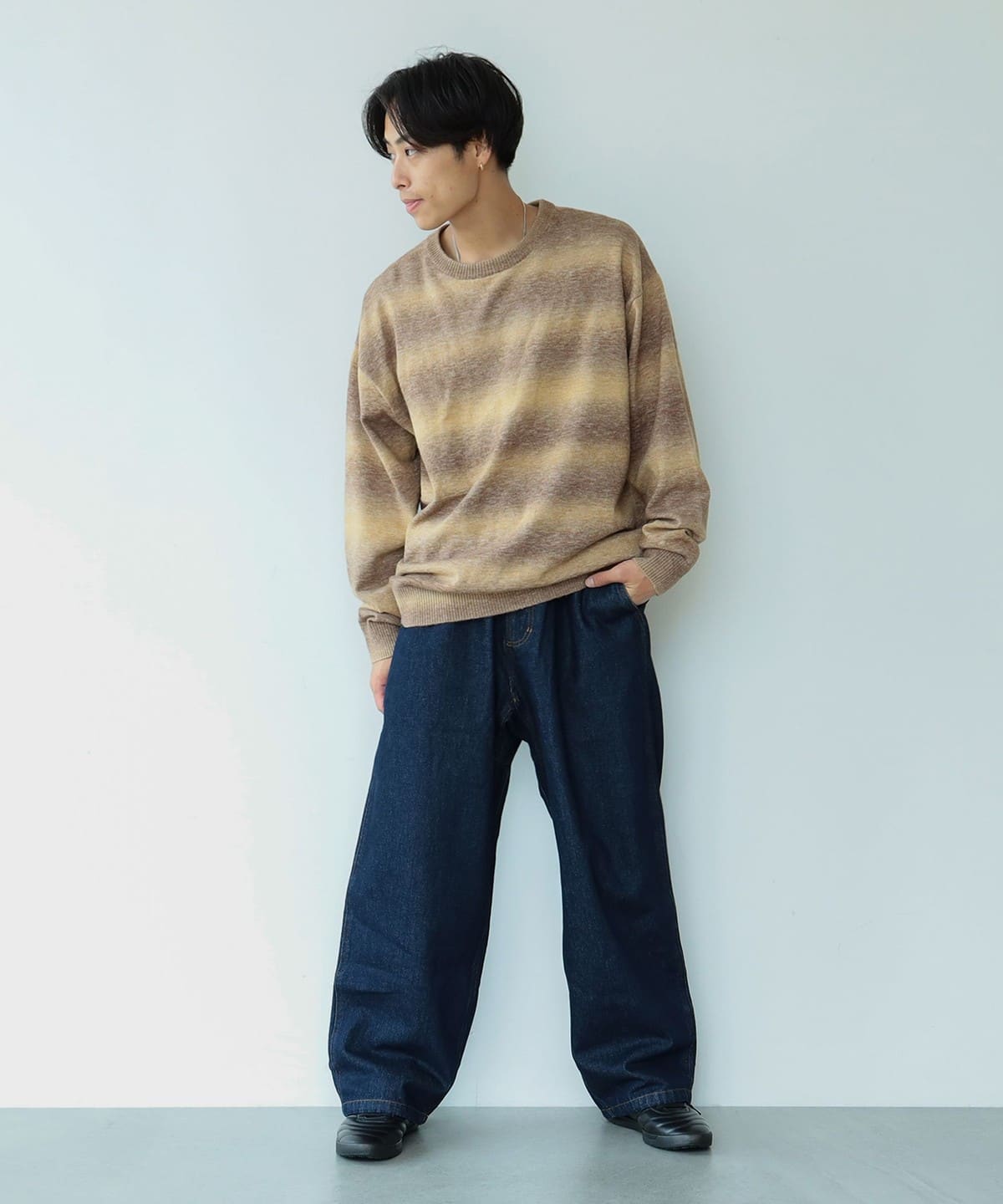 BEAMS (BEAMS) faded border crew neck knit (tops, knitwear