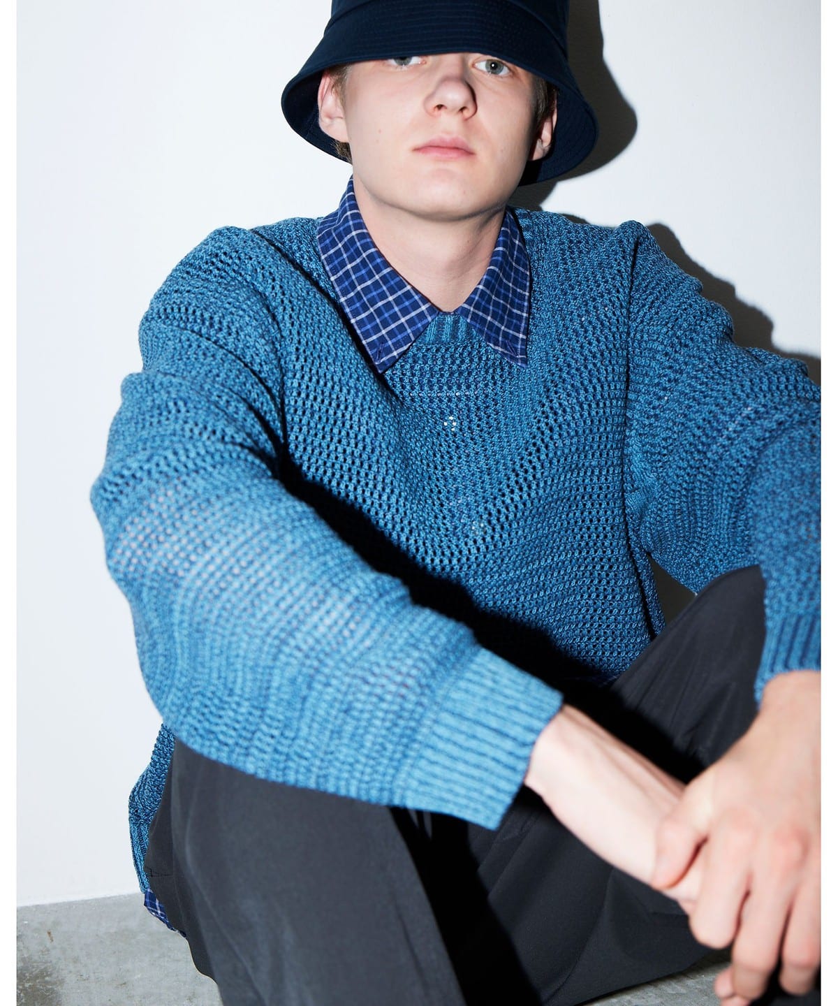 ヘザー メッシュ クルーネックニット トップス MEN NAVY XL ヘザー メッシュ クルーネックニット トップス MEN NAVY XL