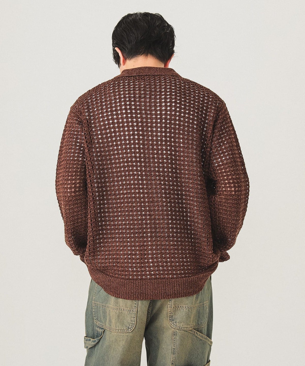 【BROWN】5ゲージ メッシュ ポロカーディガン BEAMS（ビームス）5ゲージ メッシュ ポロカーディガン（シャツ