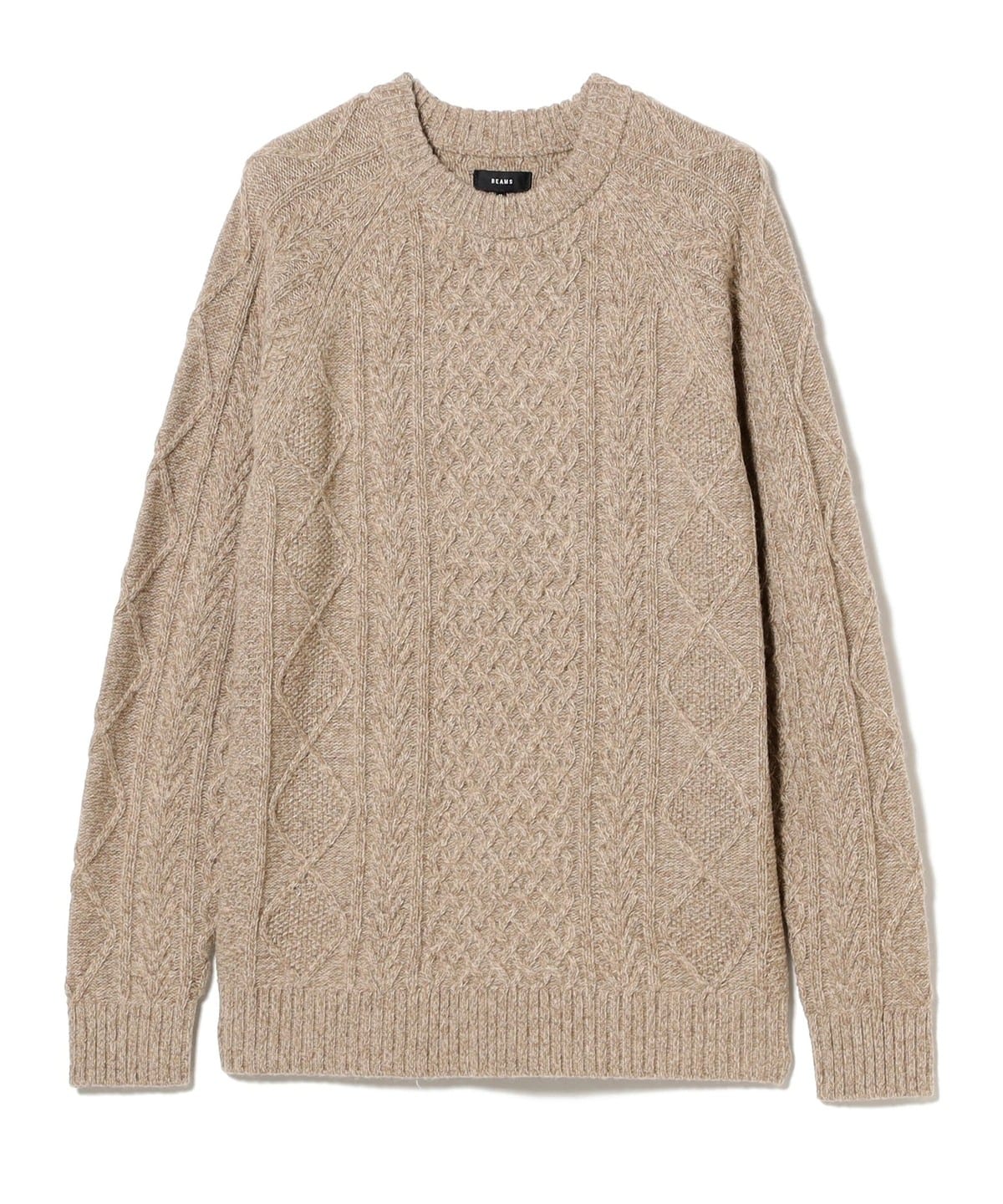 BEAMS [Time Sale] 5 Gauge Lambswool Crew Neck Cable Knit (Tops