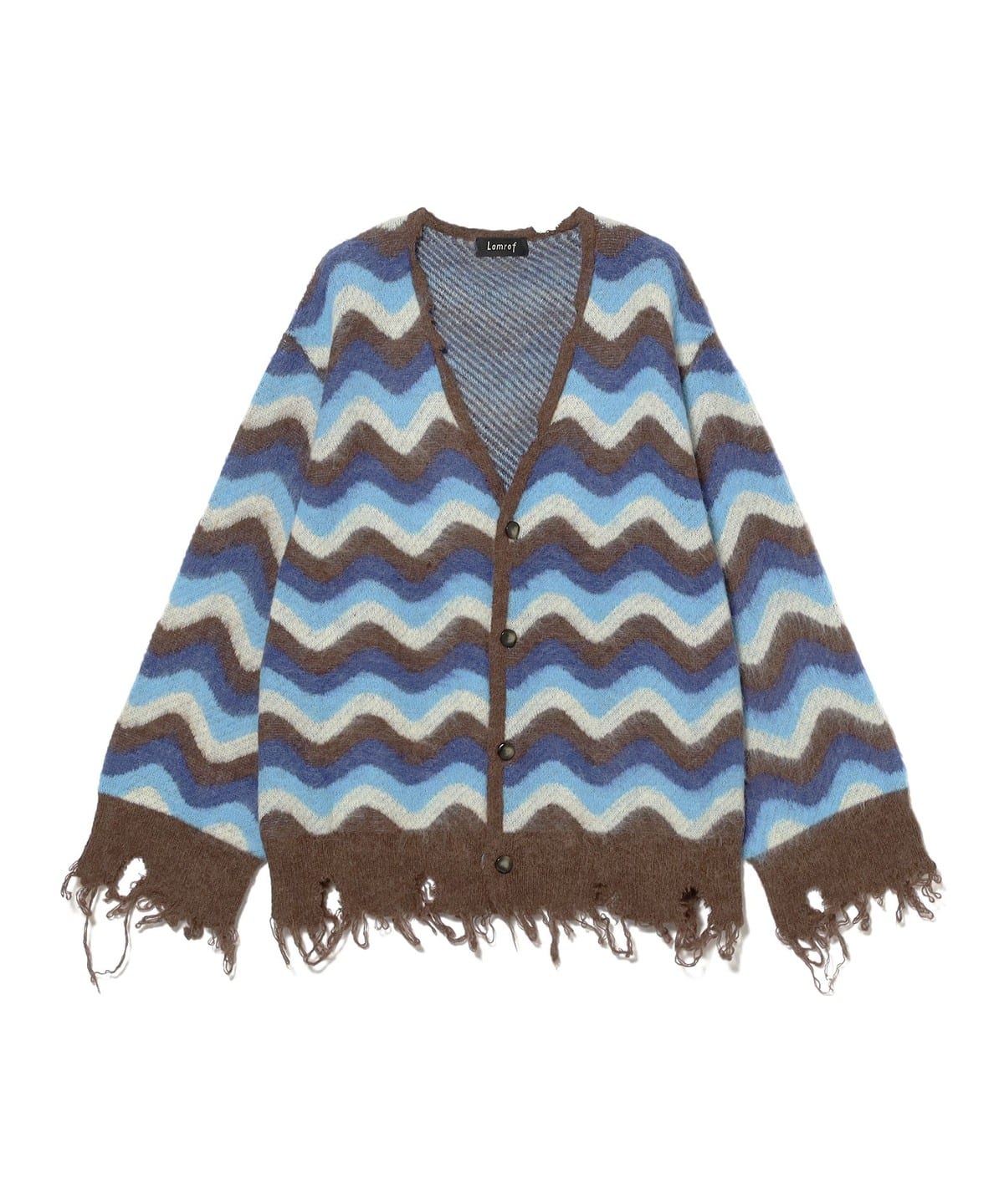 Lamrof / Wave Mohair Cardigan トップス MEN Blue×Brown ONE SIZE Lamrof / Wave Mohair Cardigan トップス MEN Blue×Brown ONE SIZE