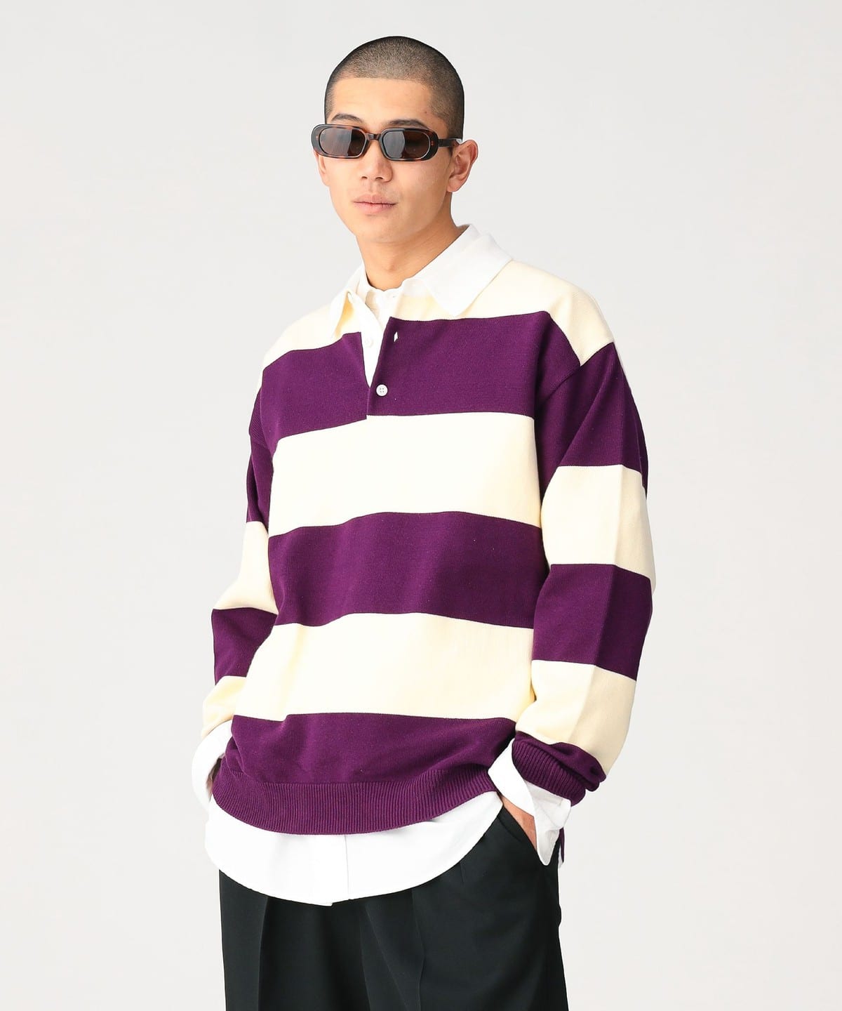 BEAMS（ビームス）7 Gauge Border Knit Rugby Shirt（トップス ニット