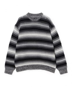 グラデーションボーダー メッシュ クルーネック【ワイドフィット】