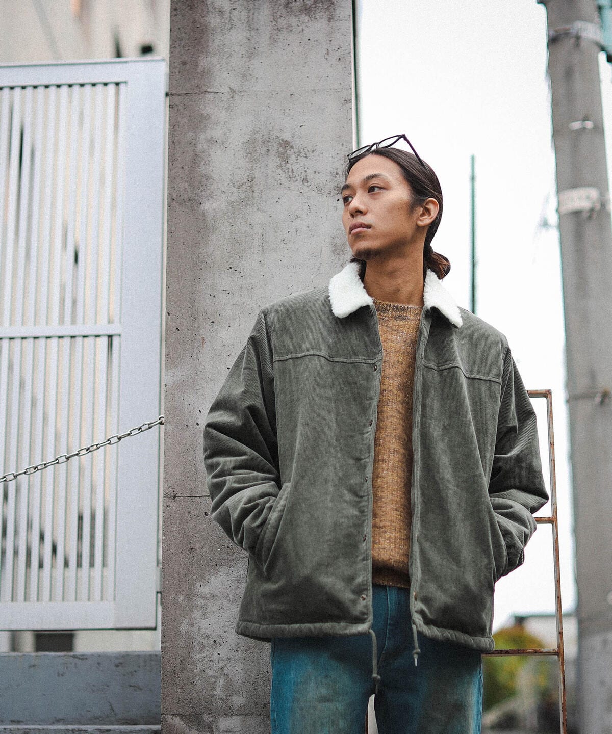 ボア コーチジャケット ブルゾン MEN SAGE S ボア コーチジャケット ブルゾン MEN SAGE S
