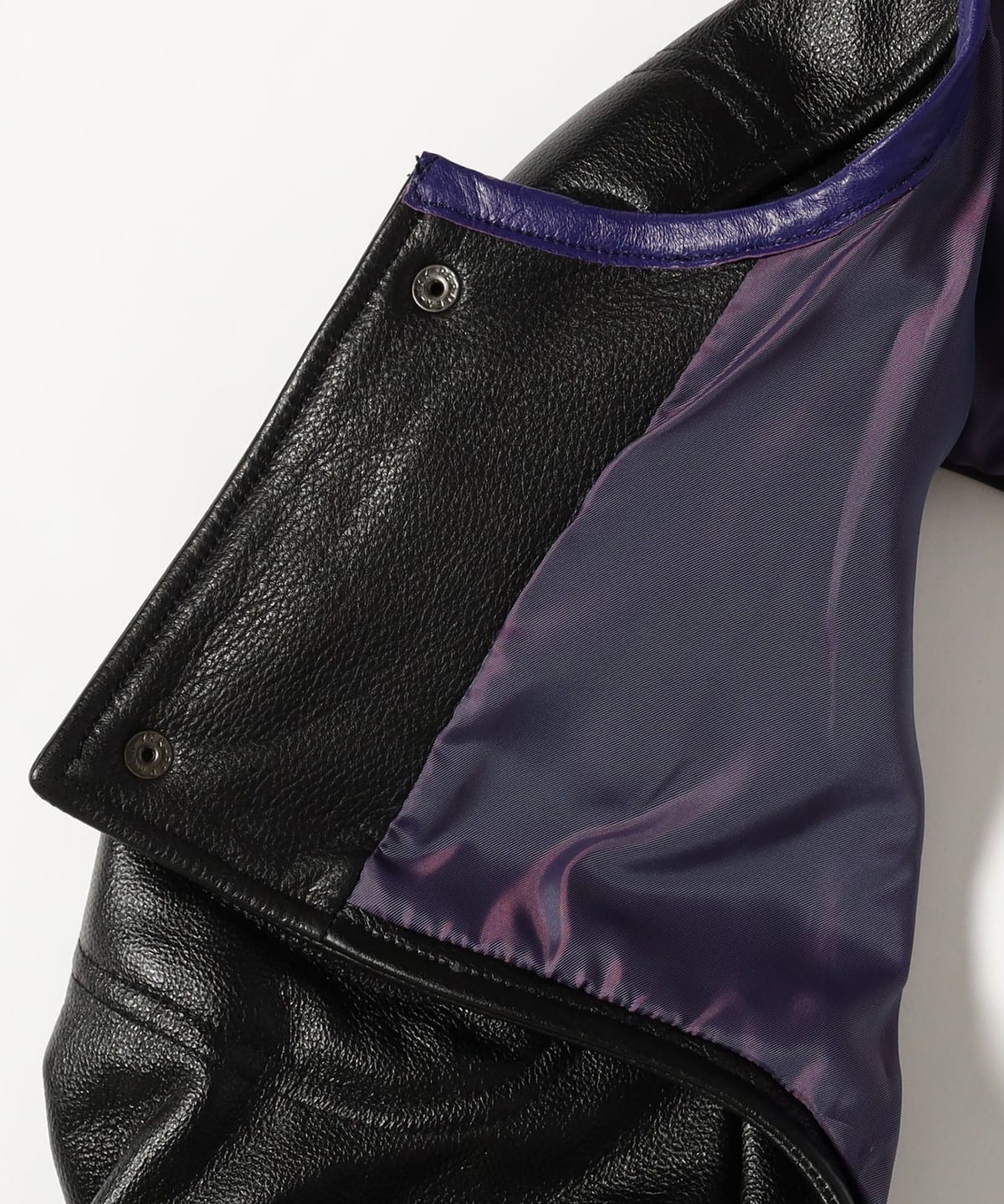 ☆希少 Lサイズ☆ BEAMS スタジャン 袖レザー 本革 黒 × 紫 ☆希少 L