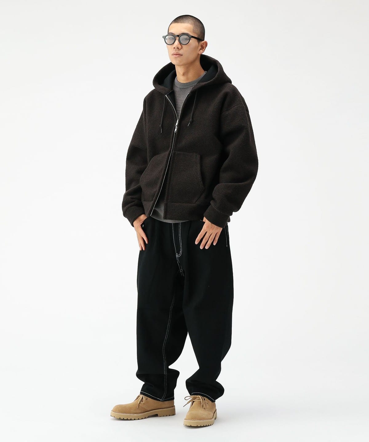 BEAMS [BEAMS Sale] Wide Short Fit Sliver Full Zip Hoodie (Blouson