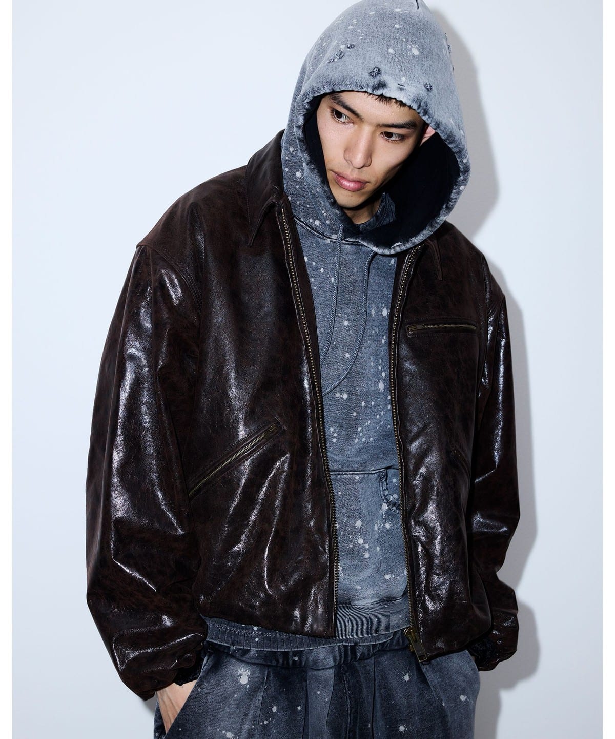 BEAMS（ビームス）ゴートレザー ジップブルゾン【ワイドショート