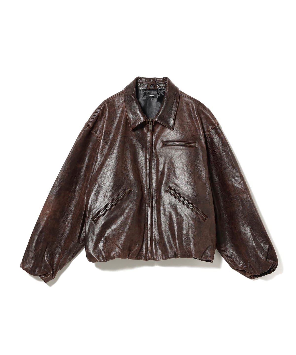 BEAMS ライダースジャケット 山羊革 ブラウン 48 BEAMS（ビームス）Leather Zip Bloson（ブルゾン レザーブルゾン）通販
