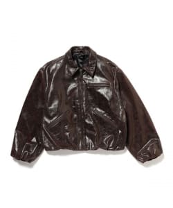 ワイドショートフィット ゴートレザー ジップブルゾン