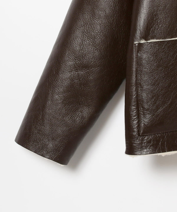 羊革】BEAMS レザージャケット リアルムートンカーディガン 茶 XL