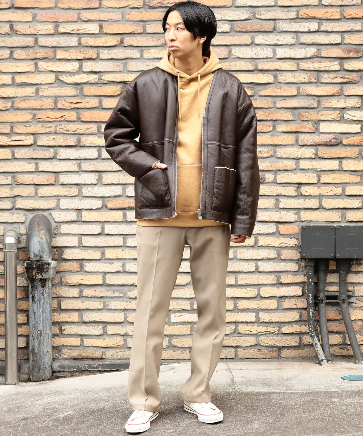 羊革】BEAMS レザージャケット リアルムートンカーディガン 茶