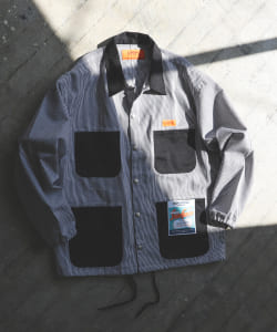 ▲UNIVERSAL OVERALL × BEAMS / 別注 ヒッコリー カバーコーチ ジャケット