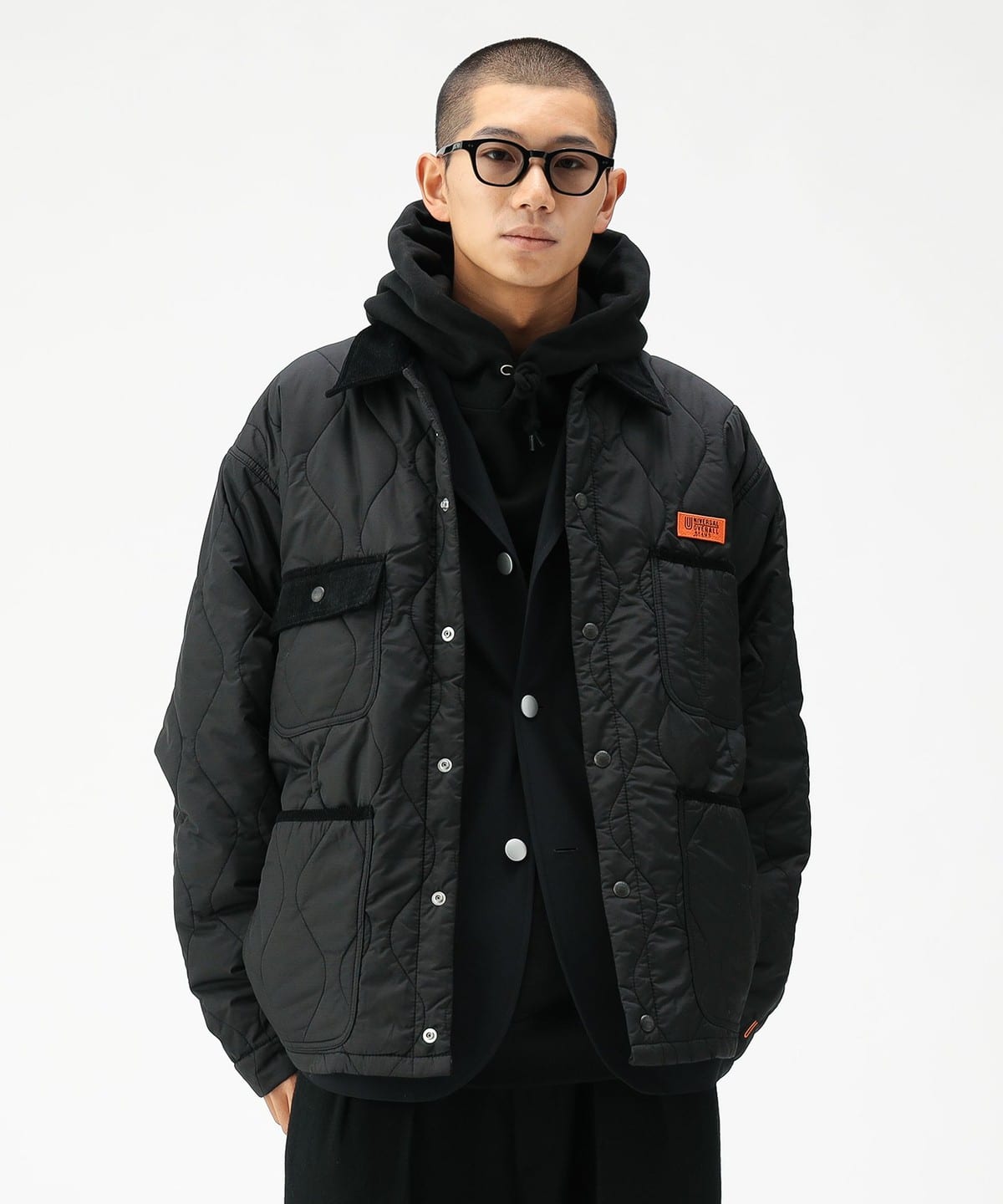 【別注】UNIVERSAL OVERALL ユニバーサルオーバーオール / キルト カバー コーチジャケット ブルゾン MEN BLACK S 【別注】UNIVERSAL OVERALL ユニバーサルオーバーオール / キルト カバー コーチジャケット ブルゾン MEN BLACK S