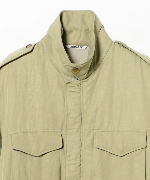 AURALEE / BRUSHED SILK LINEN SATIN PADDED MILITARY BLOUSON