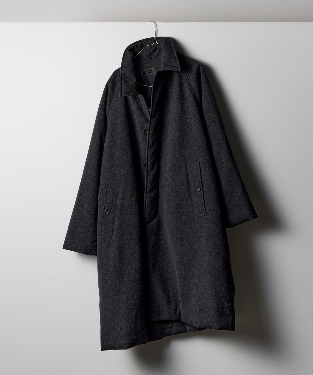XL ステンカラー コート ビームス BEAMS 黒 ウールスタンドカラー BEAMS（ビームス）【ショップ限定】the A / Flannel Balmacaan Coat