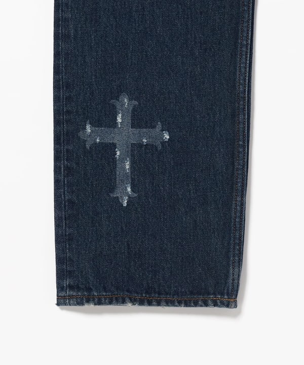 00s archive L.G.B. leather cross denim