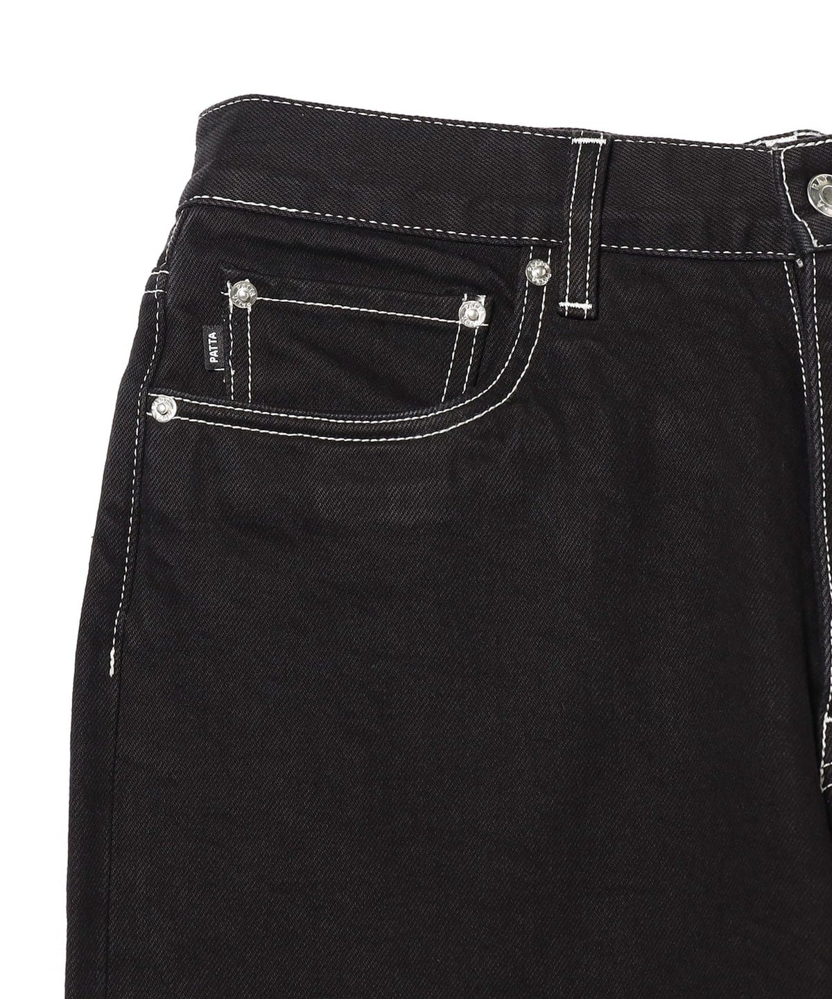 Patta Contrast Stitch Loose Denim Pants (Black)