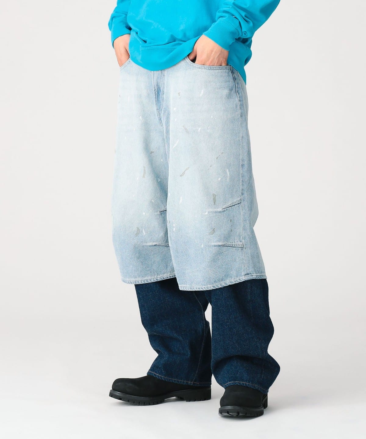 BEAMS（ビームス）Wide Paint Denim Three Quarters Pants（パンツ