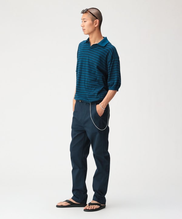 コットンピケ ストレッチ テーパード パンツ【スリムフィット】 Model：179cm Size：XL
