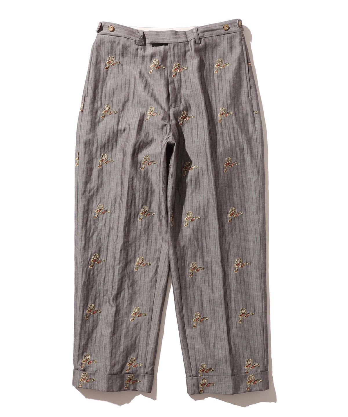 BEAMS PLUS ビームス プラス / ヘリンボーン エンブロイダリー ワイド トラウザーズ パンツ MEN BROWN L