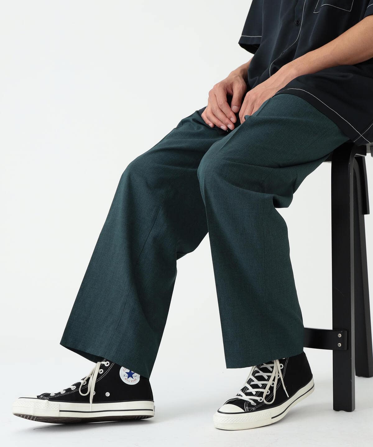 EVALET 2プリーツ スラックス パンツ MEN GREEN S EVALET 2プリーツ スラックス パンツ MEN GREEN S