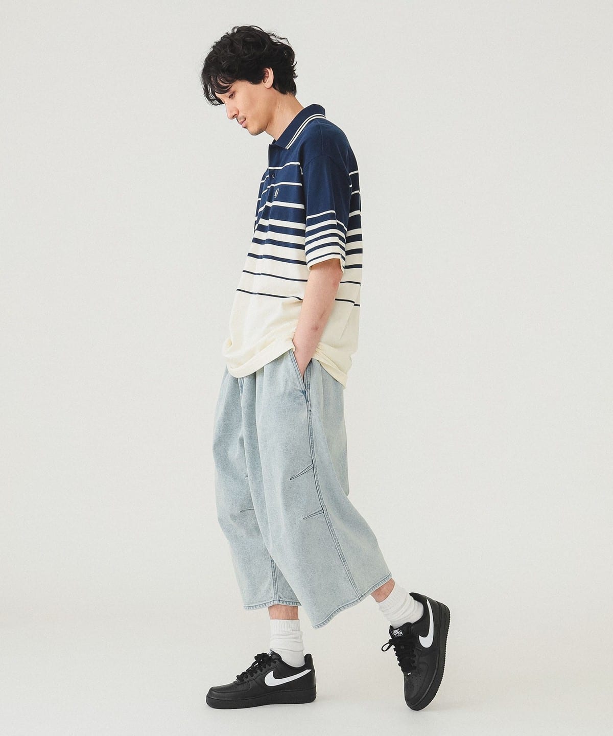 BEAMS クウォーターレングス デニム ウェビング　7部丈ショーツ　ポーカーズ BEAMS（ビームス）クウォーターレングス デニム ウェビングパンツ