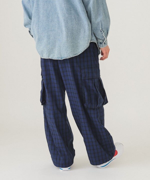 【BEAMS チェックカーゴイージパンツ　ブラック】 BEAMS（ビームス）チェック カーゴ イージーパンツ（パンツ