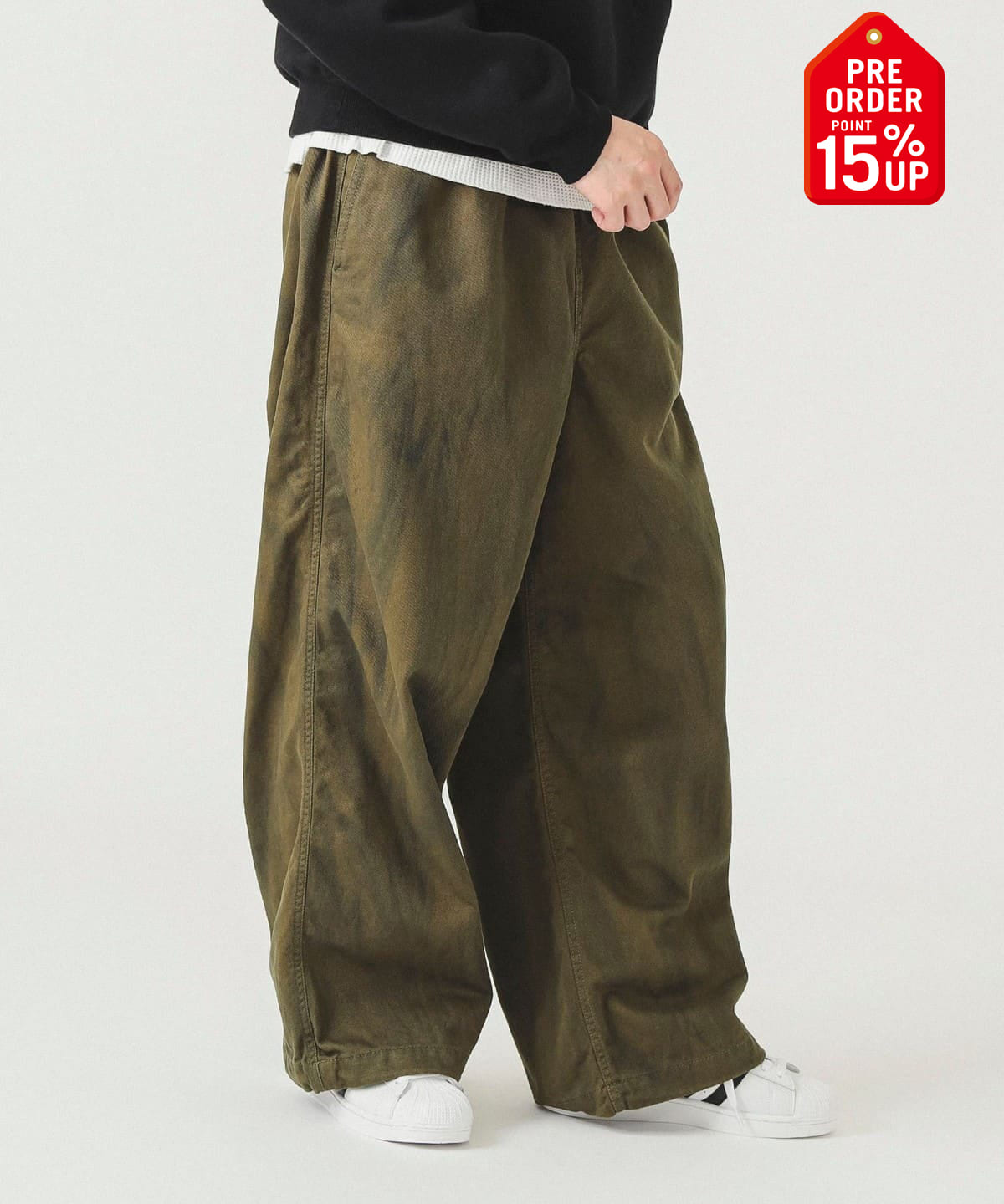 【+15%ポイントUP】ワイド ダスティー イージーパンツ パンツ MEN OLIVE S 【+15%ポイントUP】ワイド ダスティー イージーパンツ パンツ MEN OLIVE S