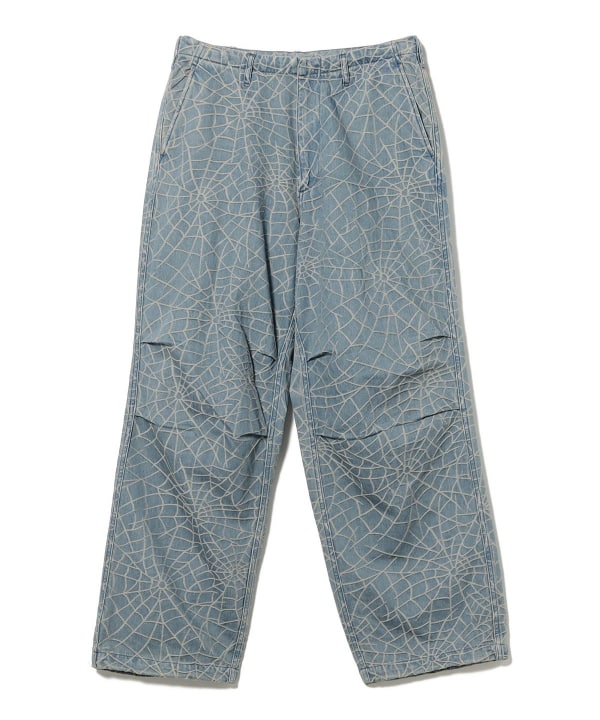 INDIGO JACQUARD "SPIDER"OVER PANTS 織りで表現した立体的な蜘蛛の巣柄