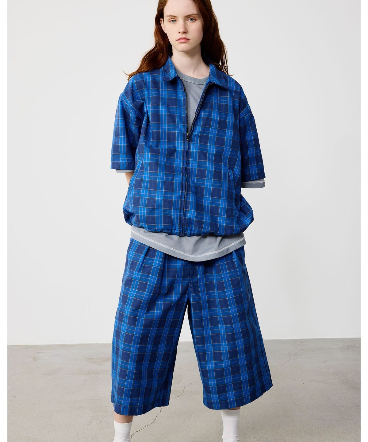 Check Shorts �p���c MEN BLUE M