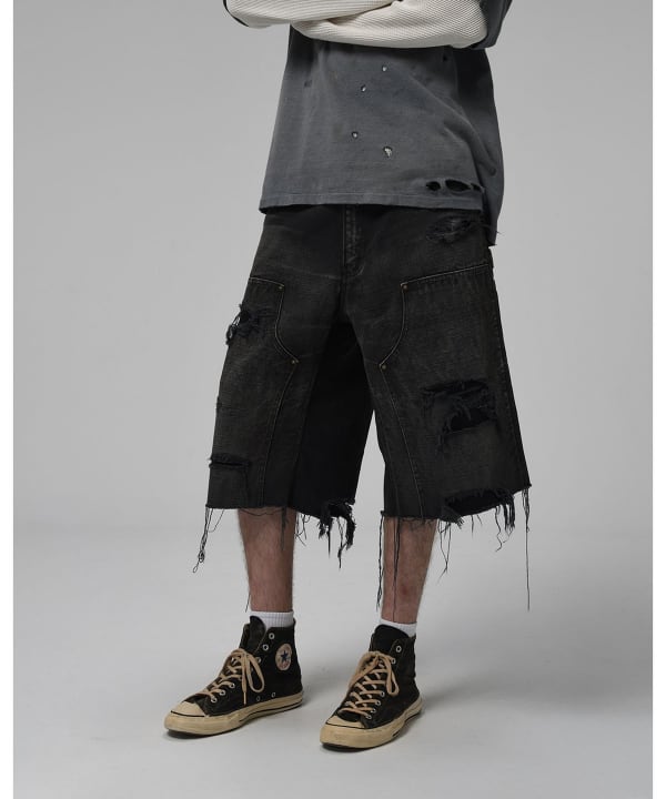 【別注】BOW WOW / Double Knee Duck Cut-off Shorts-Black