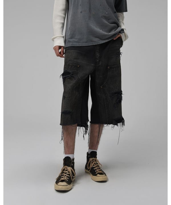 【別注】BOW WOW / Double Knee Duck Cut-off Shorts-Black