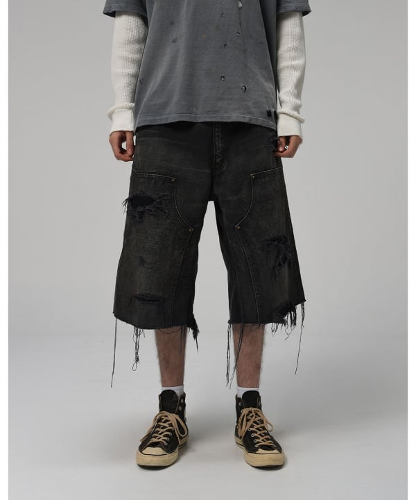 【別注】BOW WOW / Double Knee Duck Cut-off Shorts-Black