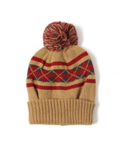 アーガイル ボンボン ニットキャップ