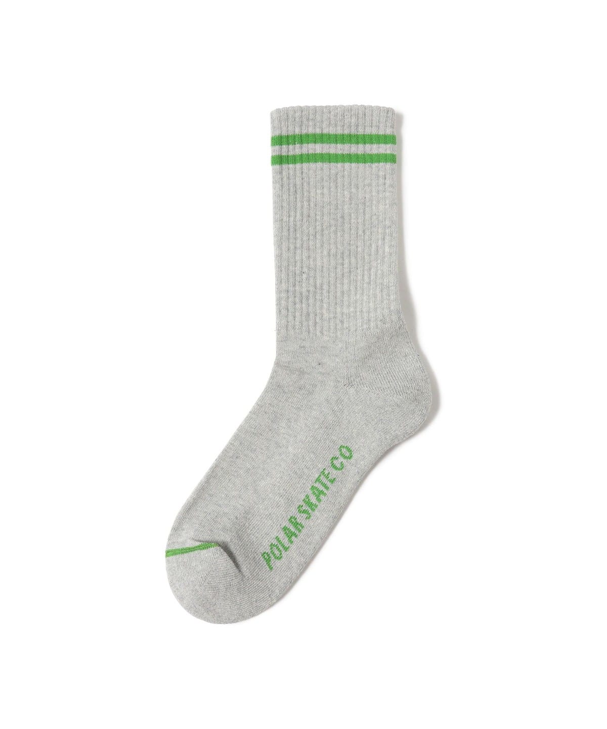 POLAR SKATE CO. ポーラースケートカンパニー / Rib Socks Long 2 Stripes レッグウェア MEN Heather Grey/Green ONE SIZE POLAR SKATE CO. ポーラースケートカンパニー / Rib Socks Long 2 Stripes レッグウェア MEN Heather Grey/Green ONE SIZE