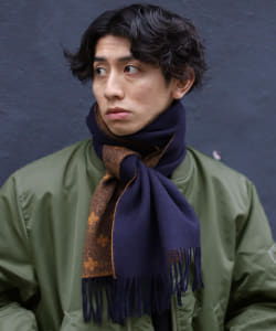 ▲BEAMS / チェック ソリッド リバーシブル マフラー