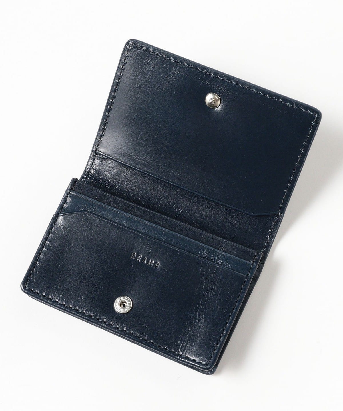 BEAMS ネイビー レザー 名刺入れ BEAMS（ビームス）2つ折り レザー カードケース（財布・小物 名刺入れ