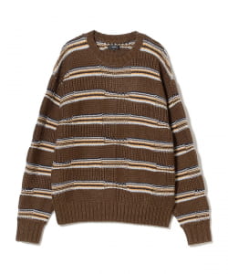 BEAMS / 男裝 3G 凹凸緹花紋 多色橫條紋 圓領 針織衫