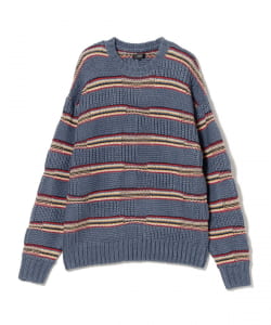 BEAMS / 男裝 3G 凹凸緹花紋 多色橫條紋 圓領 針織衫