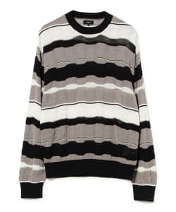 BEAMS / 男裝 12G 多色提花 橫條紋 圓領 針織衫